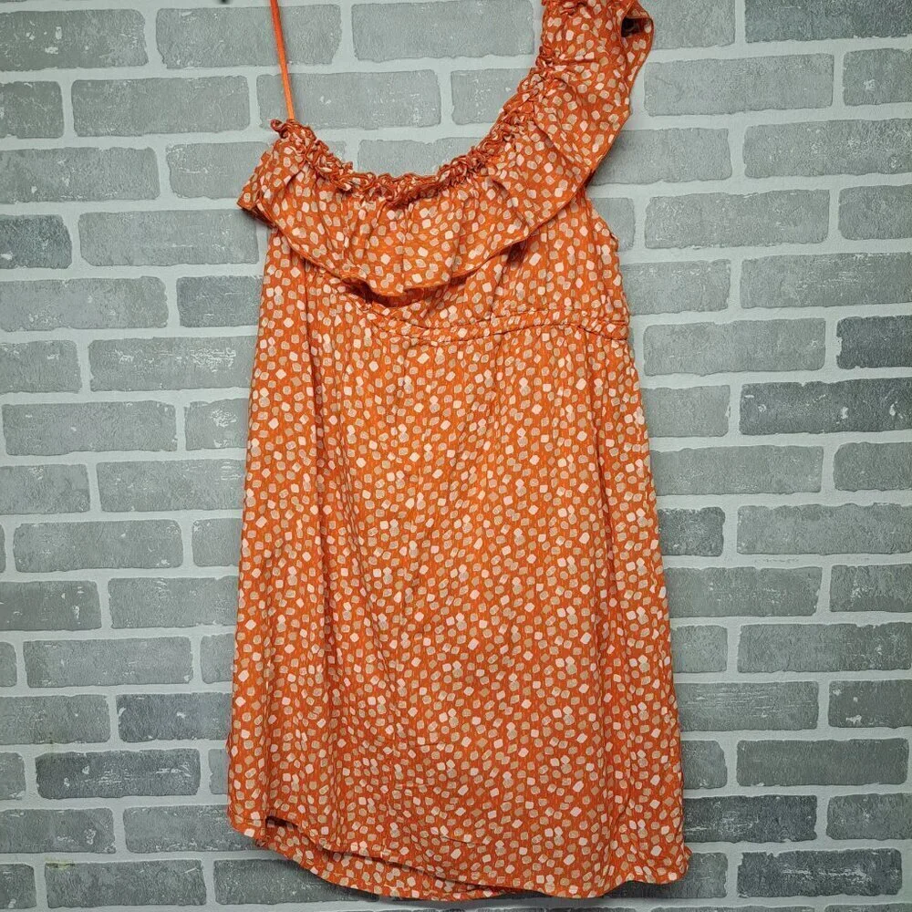 Lane Bryant Confetti Knee Dress Womens Plus Size 16 Orange‎ One Shoulder Ruffle